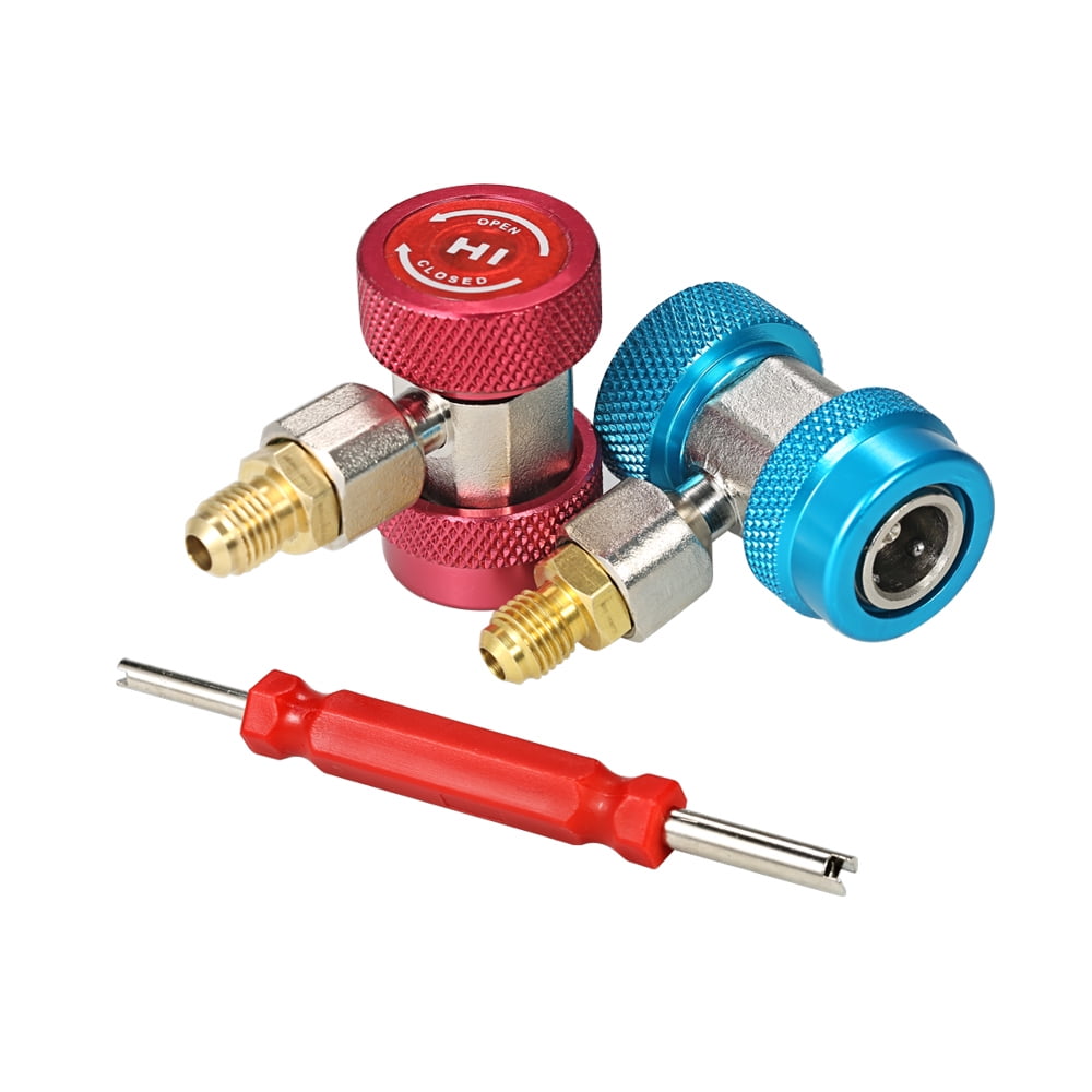3pcs 1/4 Adjustable R134A Quick Couplers Adapters High Low AC Manifold Gauge Hose Conversion Kit with Valve Remover 
