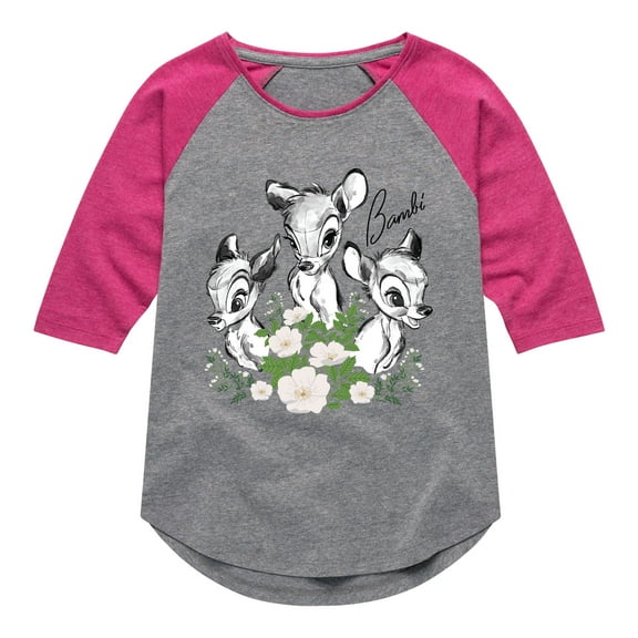 Bambi - Bambi Portrait Trio - Toddler And Youth Girls Raglan Graphic T-Shirt