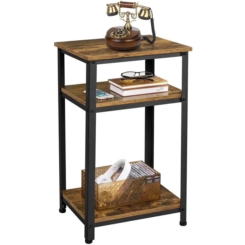 Alden Design 29.5 in H 3-Tier Wooden End Table with Metal Frame for Living Room, Rustic Brown