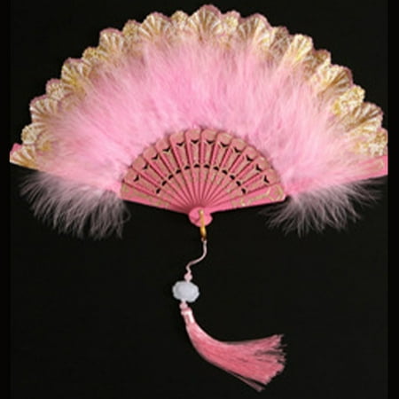 

Lolita Feather Folding Fan Sweet Fairy Girl Court Dance Hand Fan With Pendant