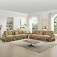 thumbnail image 2 of Newest Classic Sleeper Sofa Couch, Flared Arms, Removable Ruffles Pleats Skirts, Spindle Legs,Comfy Modular Sectional Chenille Deep Seat Sofa Couch, 3 Movable Ottomans,Light Coffee, 2 of 19