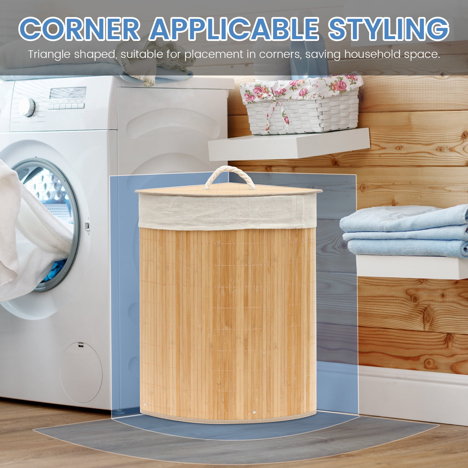 FKSZLL Laundry Hamper with Lid Laundry Basket Large Capacity Cloth Basket with Removable Liner Bamboo Hamper for Bedroom Bathroom
