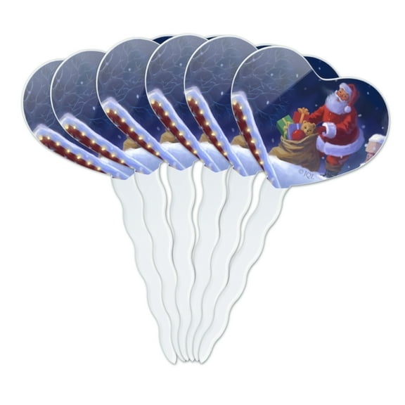 Christmas Holiday Rooftop Santa Heart Love Cupcake Picks Toppers Decoration Set of 6