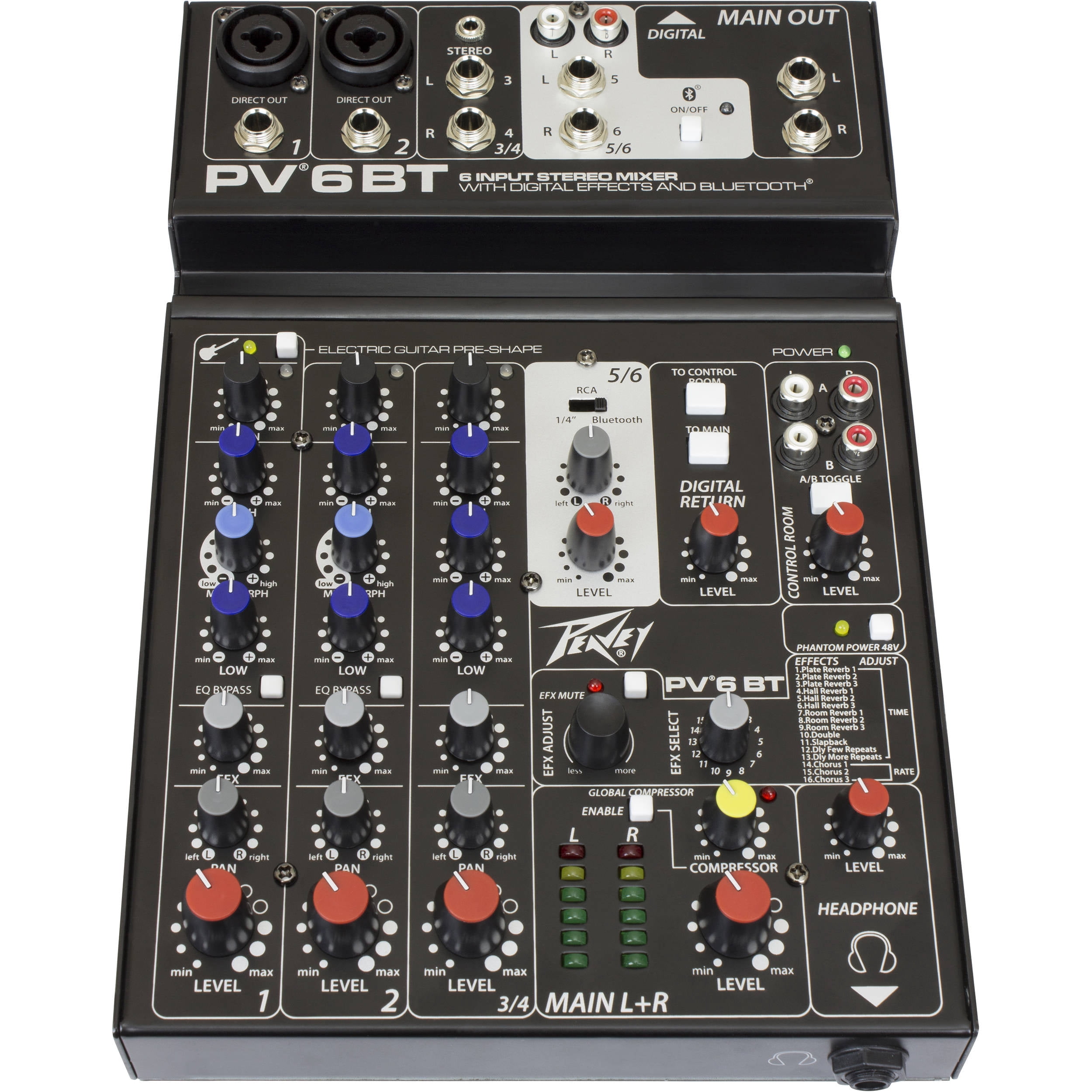 Peavey PV6 BT New Pro Audio DJ Bluetooth 6 Channel Mixer w/ 1/4" & XLR Cables