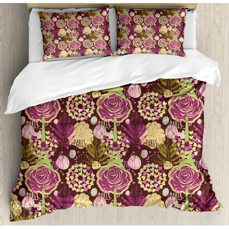 Modern Duvet Cover Set Paris Landmark Eiffel Tower Leaves With
