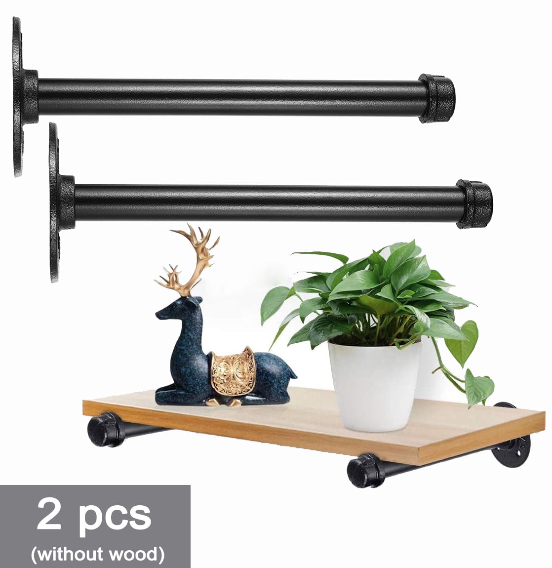 2Pack Industrial Black Iron Pipe Shelf Brackets Heavy Duty Rustic