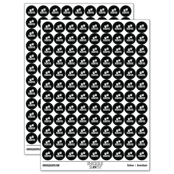 Rescue Cat Dog Paw Print 200 Round Stickers - Black - Gloss Finish - 0.50" Size