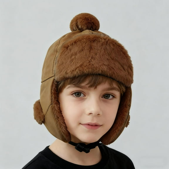 Sunvit-Panties Coffee Unisex Kids Trapper Hat - Warm Fleece Lined Cold Weather Hat with Ear Flaps & Pom Pom for Boys & Girls,Size Free Size