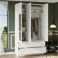 thumbnail image 2 of KULAGAGA Armoire Wardrobe Closet with Mirror and Hanging Rod, Modern Wooden Bedroom Armoire with Shelves and 4 Drawers, Clothes Storage Cabinet Organizer for, 2 of 7