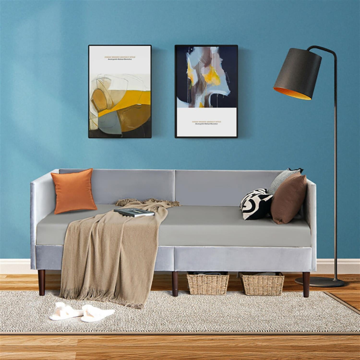 Demi Bonn Twin Size Daybed Frame with Sturdy Wooden Slat Support, Modern Bed Frame for Teens, Gray