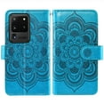 thumbnail image 4 of Compatible with Samsung Galaxy S20 Ultra 5G Wallet Phone Case and Tempered Glass Screen Protector Flower Faux Leather Flip Credit Card Holder Stand Zipper Cell Cover for S20ultra 20S G5 Women Blue, 4 of 9