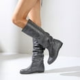 thumbnail image 4 of Slouchy Mid Calf Boots for Women Hidden Hight Increasing Wedge Booties Round Toe Flat Tall Boots, 4 of 5