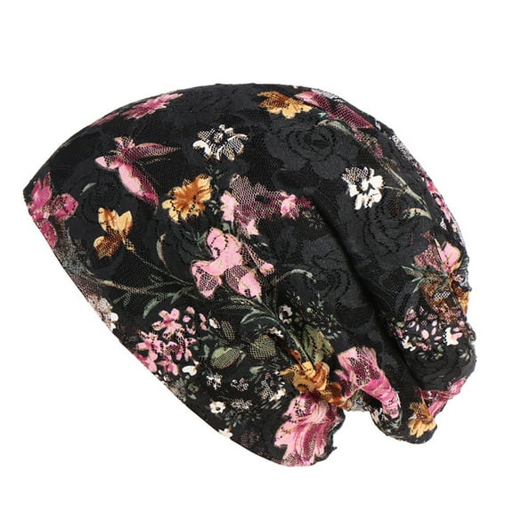 Ethnic Lace Flower Baggy Beanie Cap Women's Spring Summer Breathable Casual Hat