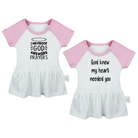 

Pack of 2 I am Proof God Answers Prayers & God Knew My Heart Needed You Funny Dresses For Baby Newborn Babies Skirts Infant Princess Dress Toddler Frocks (Pink Raglan Dresses 0-6 Months)