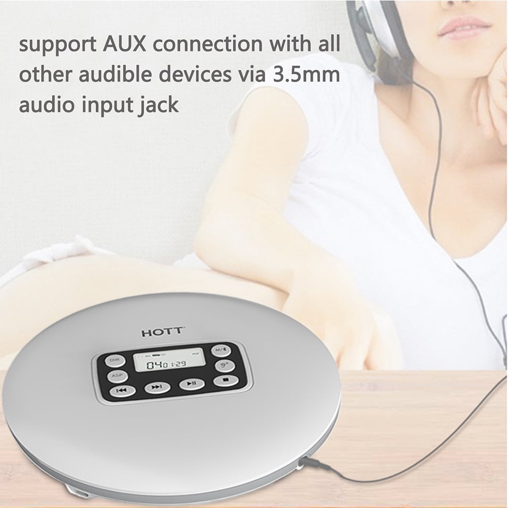 MEGICOT Portable Bluetooth 5.0 CD Player with LED Display, Rechargeable, Anti-Skip Protection, Anti-Shock, Headphone Jack Personal CD Music Disc Player (Silver)