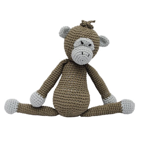 Beige-Green Funny Monkey Handmade Amigurumi Stuffed Toy Knit Crochet Doll VAC