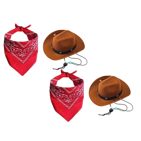 2Pcs Pet Cowboy Hat With Red Bandana,S Size Halloween Cosplay Costume For Cats & Small Dogs, Western Party Photo Prop Pet Apparel