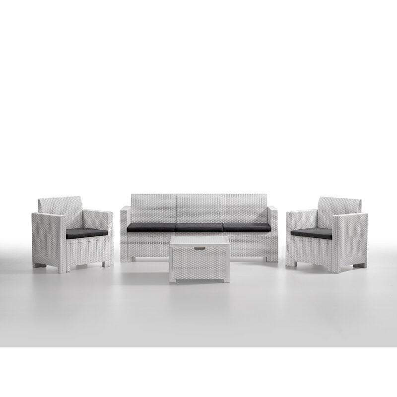 Superior Performance Patio Furniture Set 4 Piece White Wicker 3 Seater Sofa 2 Armchairs With Coffee Table White 5 Person Outdoor Furniture Set Walmart Com Walmart Com