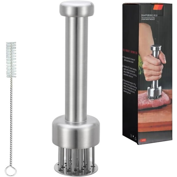 NestE 304 Stainless Steel Meat Tenderizer Tool with 21 Needles– Dual-Head Meat Pounder for Steak, Chicken, Pork | Dishwasher Safe, Includes Cleaning Brush