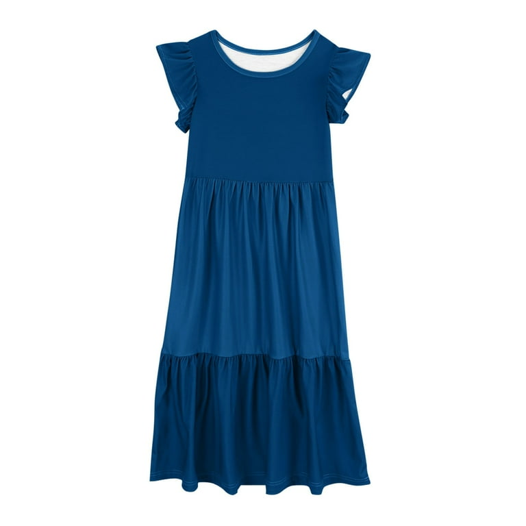 VKOYWKM Tiered Dress for Big Girls Casual Crew Neck Short Sleeve Maxi Dresses  Summer Solid Beach Long Dresses Girl's Party Dress with Pockets -  Walmart.com