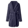 thumbnail image 4 of Robes for Women Hooded Lightweight Soft Short Flannel Bath Robe Navy 3XL, 4 of 6