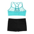 thumbnail image 4 of Venjoe Kids Girls Sports Dance Outfits Criss Cross Back Crop Top Bra with Shorts set Gymnastics Mint Green 4, 4 of 7