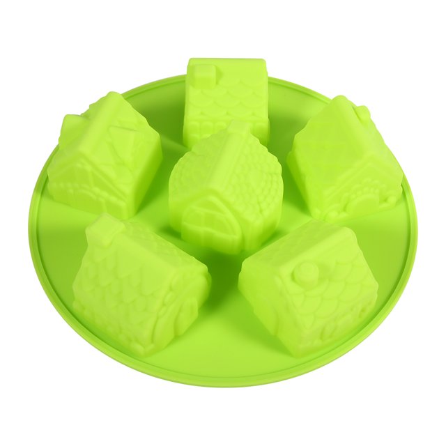 Molde de silicona con forma de casa pequeña para chocolate, molde para cubitos de hielo, utensilios para hornear pasteles, color verde