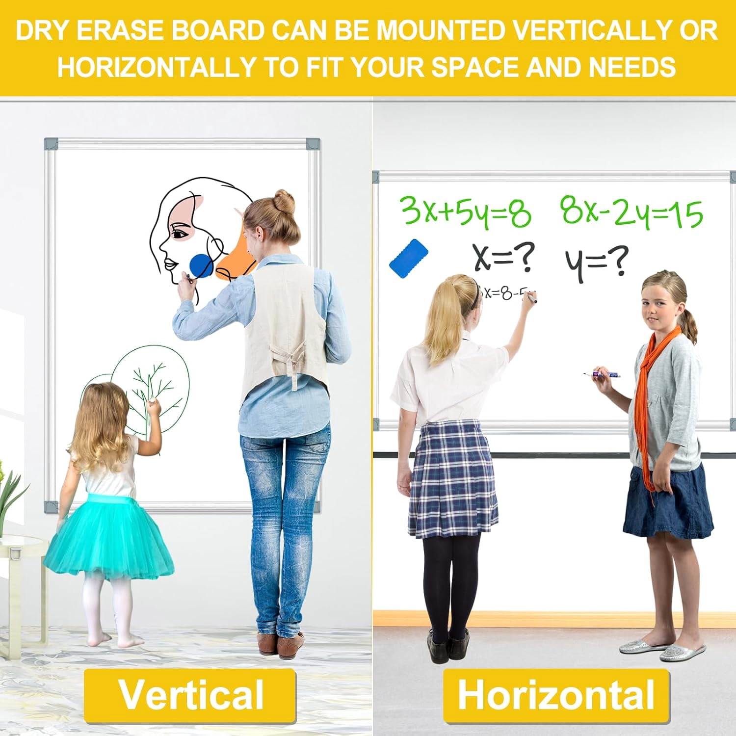 H-Qprobd Dry Erase Board 48 X 36 Inch, 4' X 3' Wall-Mounted White Board with Marker Tray, Presentation Board for Home Office Classroom