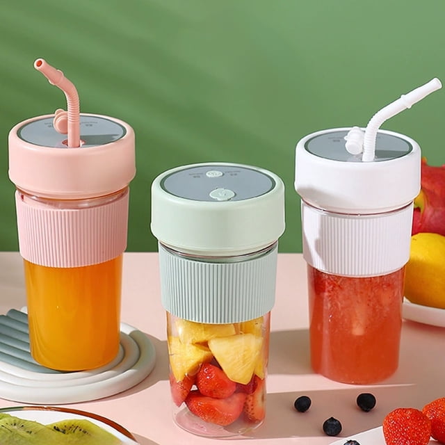 Vaso exprimidor eléctrico portátil | Batidora de frutas multifunción para el hogar | Extractor recargable | Botella de viaje a prueba de fugas | Fácil de limpiar | Blanco/Rosa/Verde | 9x9x19cm | 300g