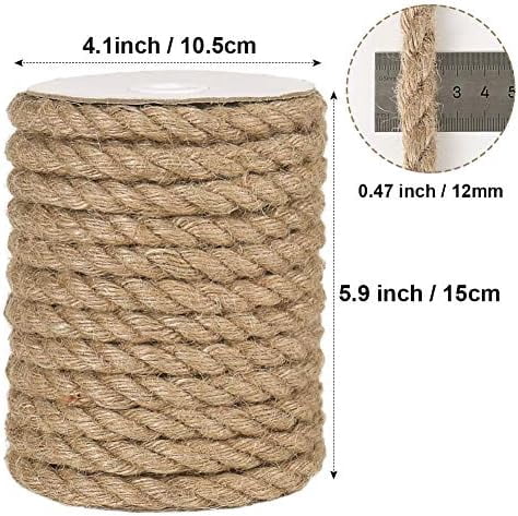 Hasako 12mm Jute Rope, 33 Feet Heavy Duty and Thick Rope Twine for Crafting, Gardening, Cat Scratching Post, Home Decoration