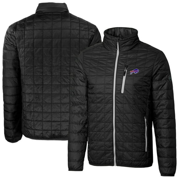 Men's Cutter & Buck  Black Buffalo Bills Big & Tall Rainier PrimaLoft Eco Insulated Full-Zip Hoodie Puffer Jacket