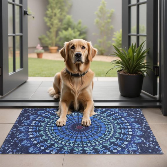 Bohemian Retro Floral Non-Slip Entryway Door Mat,Boho Indoor Decor Durable Low Plush Door Mat,Washable Welcome Rug for Patio Hallway Home Decor 20x32 Inches