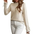 thumbnail image 2 of Sweaters for Women Ruffle Mock Neck Long Sleeve Button Knit Pullover Pullovers Apricot XL, 2 of 9