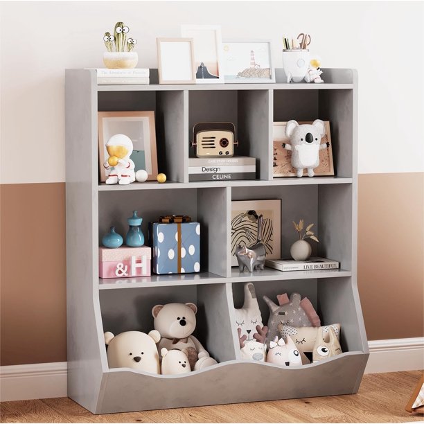 Gris three-tier para niños toy almacenamiento gabinete y estante con cubby organizer para storing books y toys in dormitorio y playroom