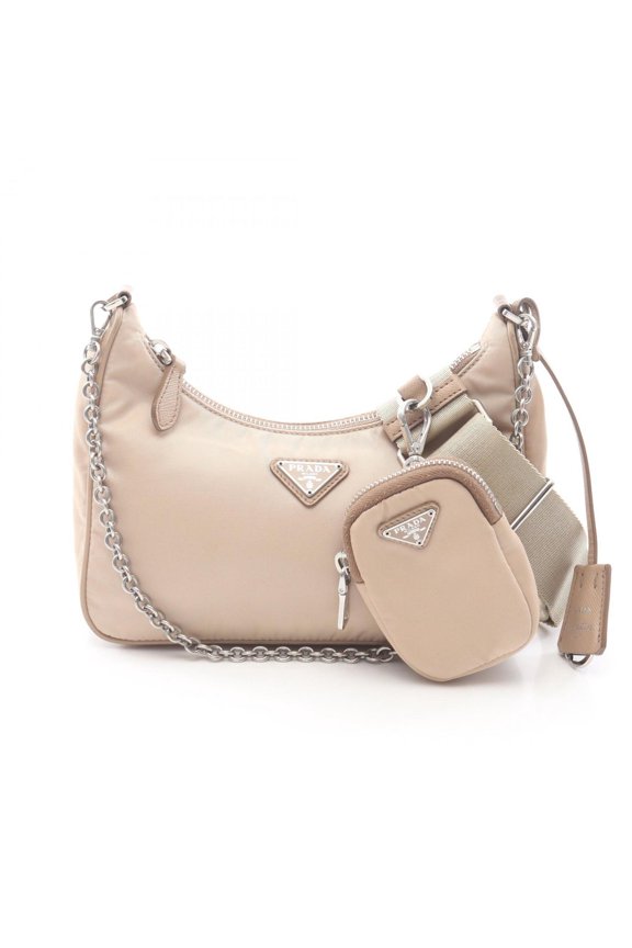 Pre-Owned Prada Re-Edition 2005 Shoulder Bag/Handbag in Nylon and Leather, Women's, Beige, BH204