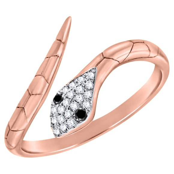 Poshadime Diamond & Black Open Snake Ring - 10K Rose Gold 0.36 Cttw Simulated Diamond (0.36 Carat, VVS1-VVS2 Clarity, White Color), Ring Size-11