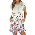 thumbnail image 2 of UoCefik Short Dresses For Women Summer Short Sleeve Ethnic Floral T-Shirt Dresses Holiday Crewneck Cute Casual Sundress Party Beach Mini Dress with Pockets Hot Pink M, 2 of 4