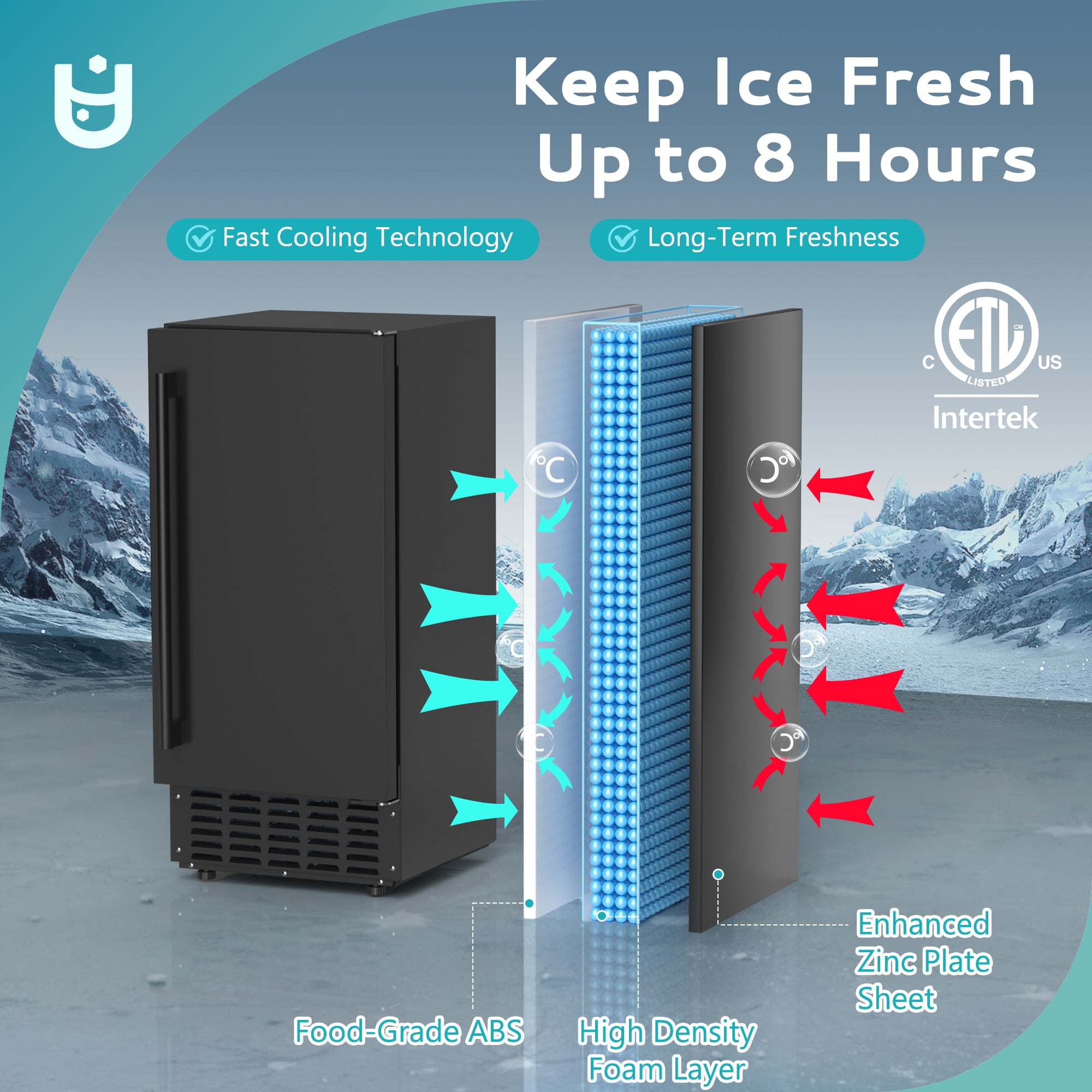 EUHOMY 66lbs Nugget Ice Maker, Under Counter Ice Machine with Auto Clean, Timer, Drainage, Black