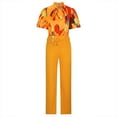 thumbnail image 5 of Wyongtao Women's 2 Piece Outfits V Neck Short Batwing Sleeve Ruched Tie Crop Top Split Flare Pants Printed Lounge Sets Yellow L, 5 of 7