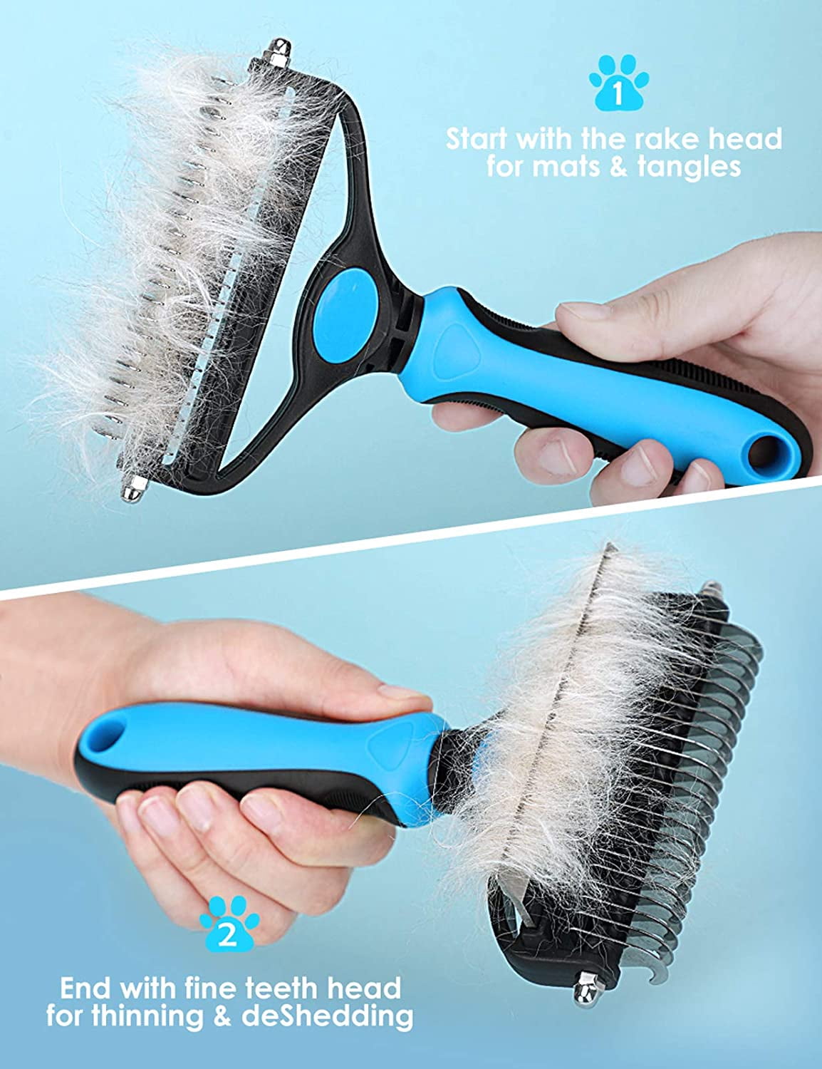 Pet Grooming Brush for Dogs/Cats, 2 in 1 Deshedding Tool & Dematting Undercoat Rake for Mats & Tangles Removing, Reduces Shedding by up to 95%, Great for Short to Long Hair Breeds Blue