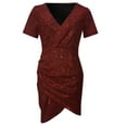 thumbnail image 3 of Bigersell Long Dress Clearance Female V-Neck Short Sleeve Mini Wrap Dress Style D-147 Church Dresses Ladies 2024 Plus Size Summer Dresses , Wine M, 3 of 7