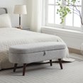 thumbnail image 4 of Oval Storage Ottoman Bench for Bedroom, 43.8" Upholstered Bench with Storage, Boucle End of Bed Bench with Safety Hinges & Solid Wood Legs for Living Room Bedroom Entryway, Grey, 4 of 8