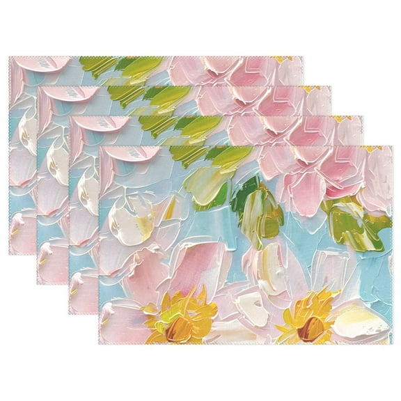 Flowers Painting 12×18 inch Placemats Heat Resistant Washable Foldable Rectangular Placemats Set Decoration Indoor Outdoor for Kitchen Dining Table 1PC