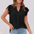 thumbnail image 3 of hotojiny Womens Ruffle Cap Sleeve Tops Summer Trendy V Neck Casual Shirts Lounge Comfy Solid Color Blouse, 3 of 6