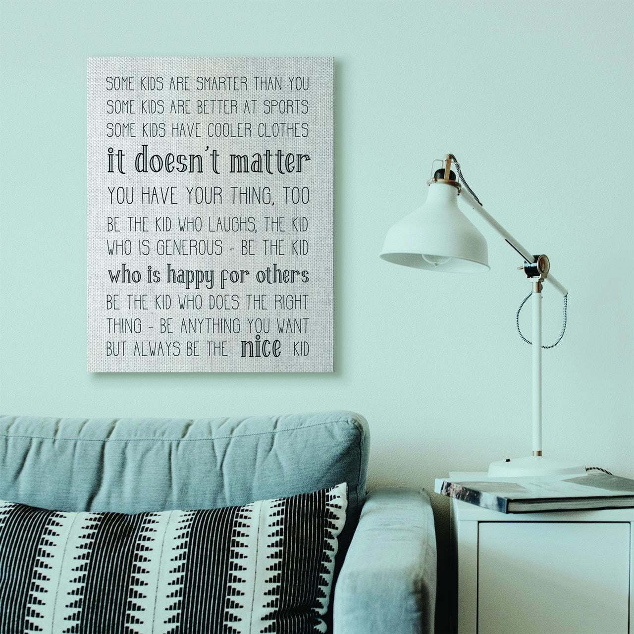Stupell Home Décor Be the Nice Kid Inspirational Family Wood Textured Word Design Canvas Wall Art by Daphne Polselli