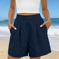 thumbnail image 5 of Pounoo Women's Shorts High Waist Linen-Like Pleated Straight Leg Shorts Retro Elegant Style Breathable Comfortable Loose-Fit Bottoms Gift, 5 of 9