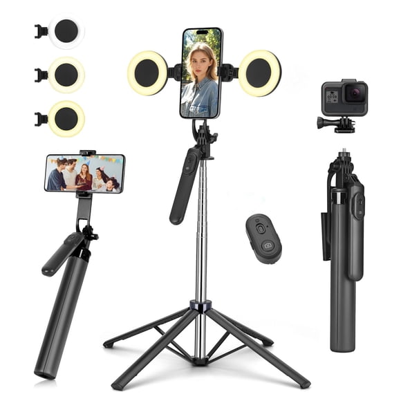 Trípode Selfie Stick YUANRAN de metal con luz para iPhone