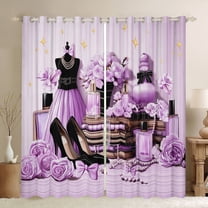 jejeloiu Purple Princess Dress Curtains Pack of 2 (42x84 Each),Girls High Heels Perfume Curtains Blackout,Valenine Flower Bedroom Curtains For Girls,Ultra Soft Home Decor