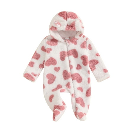 

YASUTNKS Baby Girls Plush Footie Romper Plaid/Cow Print/Rainbow Pattern Zipper Long Sleeve Jumpsuits for Infant Fashion Clothes