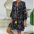 thumbnail image 4 of Tejiojio Summer Clearance Women's Ladies Plus Size Loose Print Long Sleeve V-Collar Button Mini Dress, 4 of 9